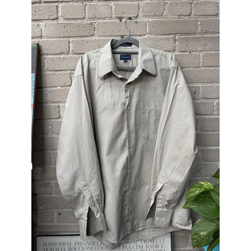 Vintage Chas Reed Button Up Dress Work Shirt Light Brown 100 Cotton Sz 16 34/35